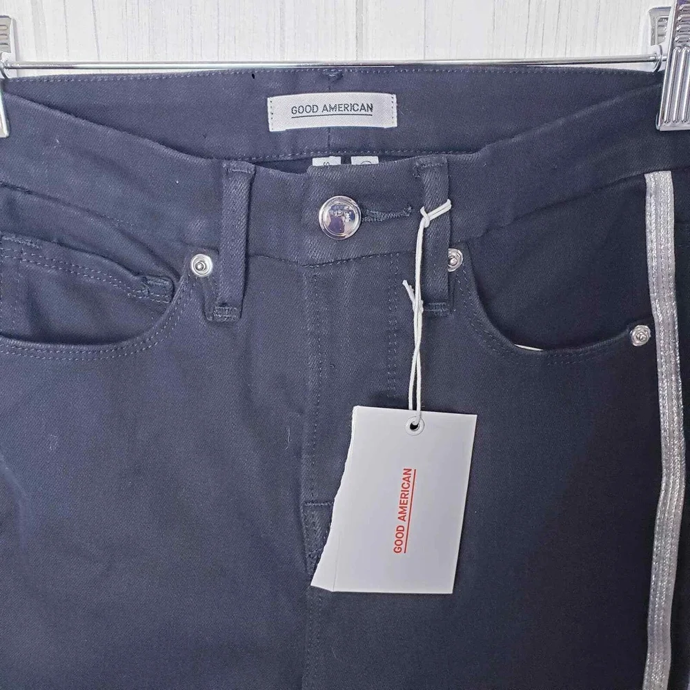 Good American Size 2/26 Good Legs Athletic‎ Metallic Stripe Jeans Black NWT
